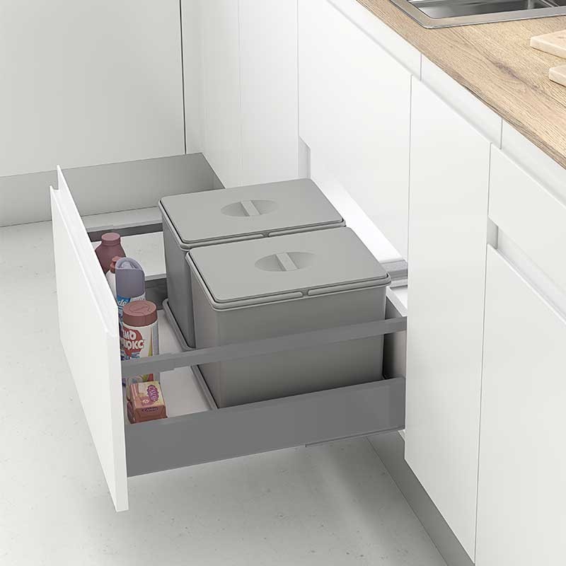 Cubo de reciclaje 14 litros para mueble de cocina, 2 compartimentos,  extraíble para módulo de 30cm-material PVC, guías acero